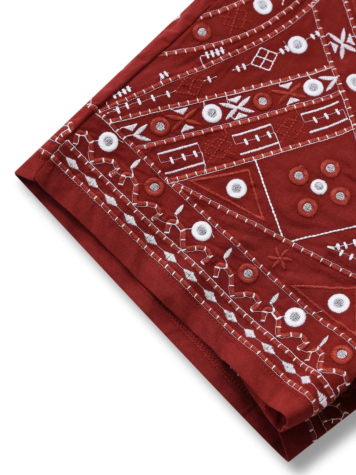 Dark Red 1970s Embroidered Boho Shorts sold by Retro Stage product image thumbnail 5