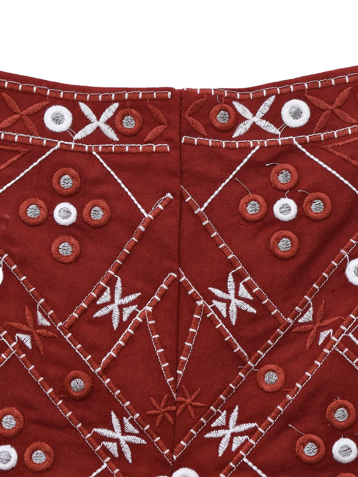 Dark Red 1970s Embroidered Boho Shorts sold by Retro Stage product image thumbnail 3