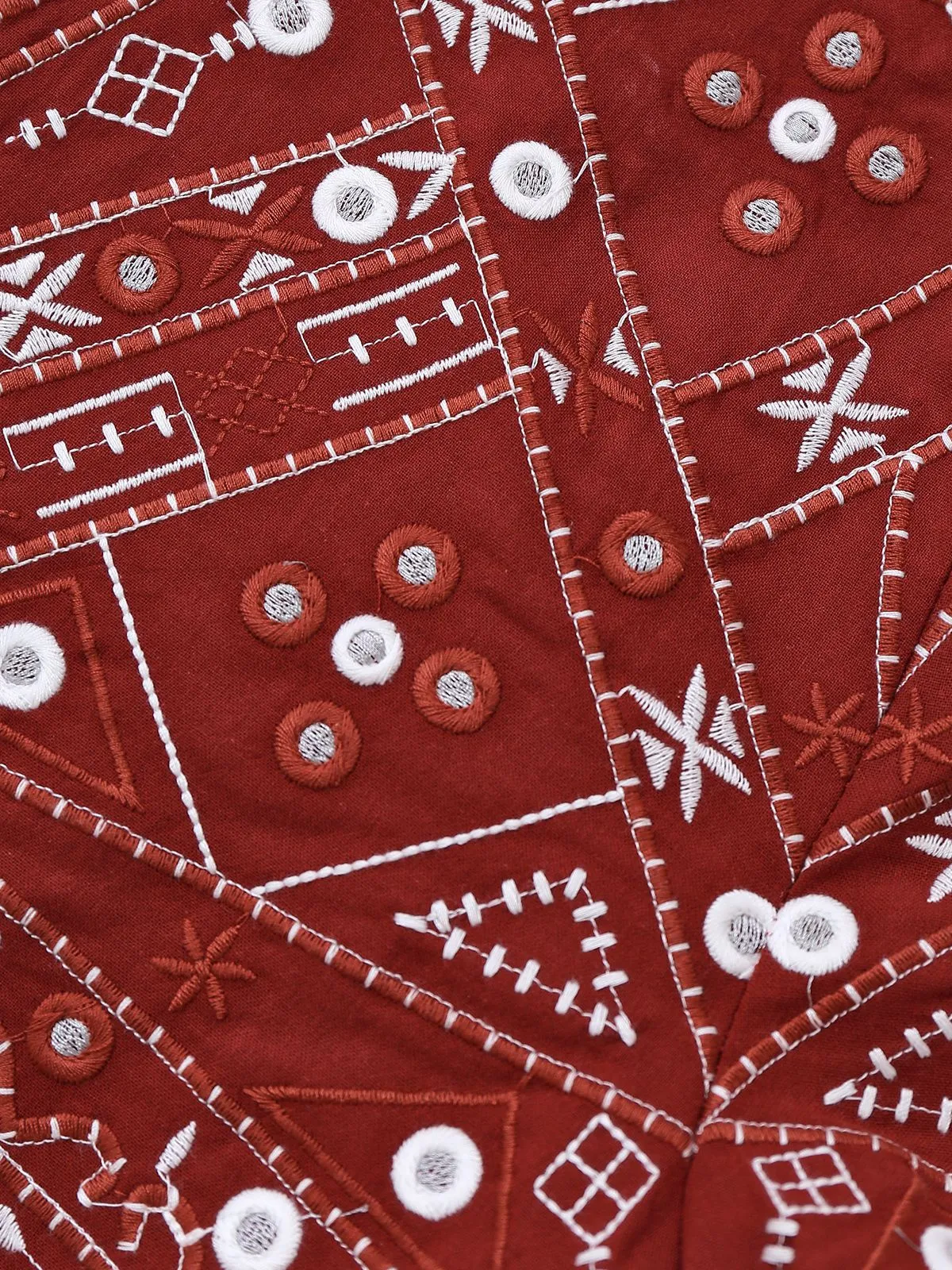 Dark Red 1970s Embroidered Boho Shorts sold by Retro Stage product image thumbnail 4