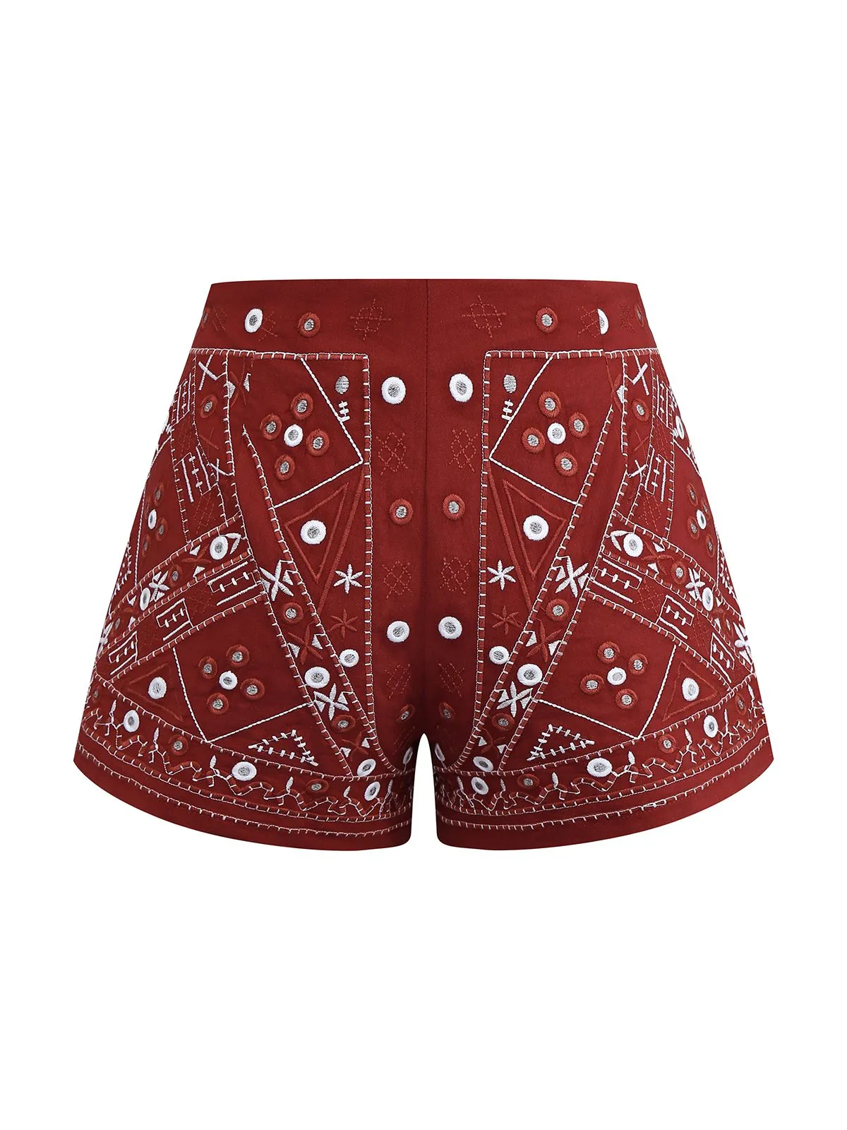 Dark Red 1970s Embroidered Boho Shorts sold by Retro Stage product image thumbnail 2