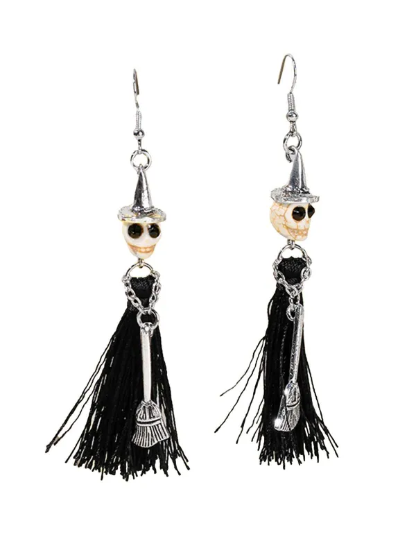 Halloween Witch Skull Tassel Earrings sold by Retro Stage
