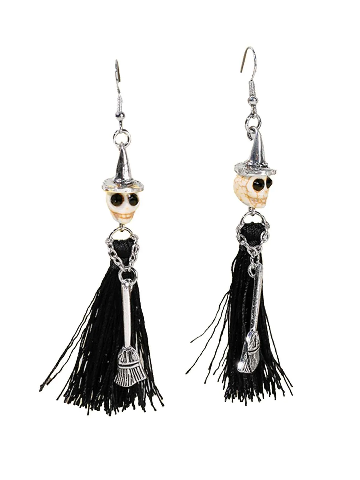 Halloween Witch Skull Tassel Earrings sold by Retro Stage