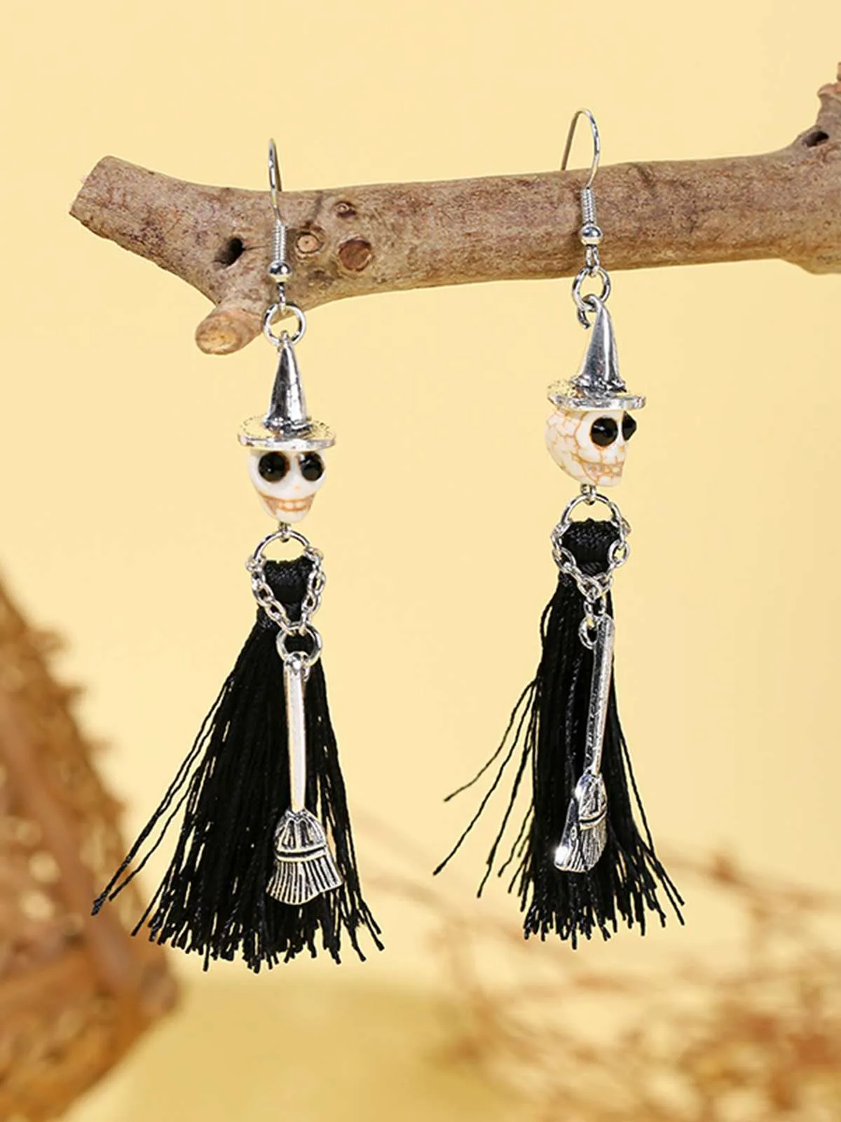 Halloween Witch Skull Tassel Earrings sold by Retro Stage product image thumbnail 2