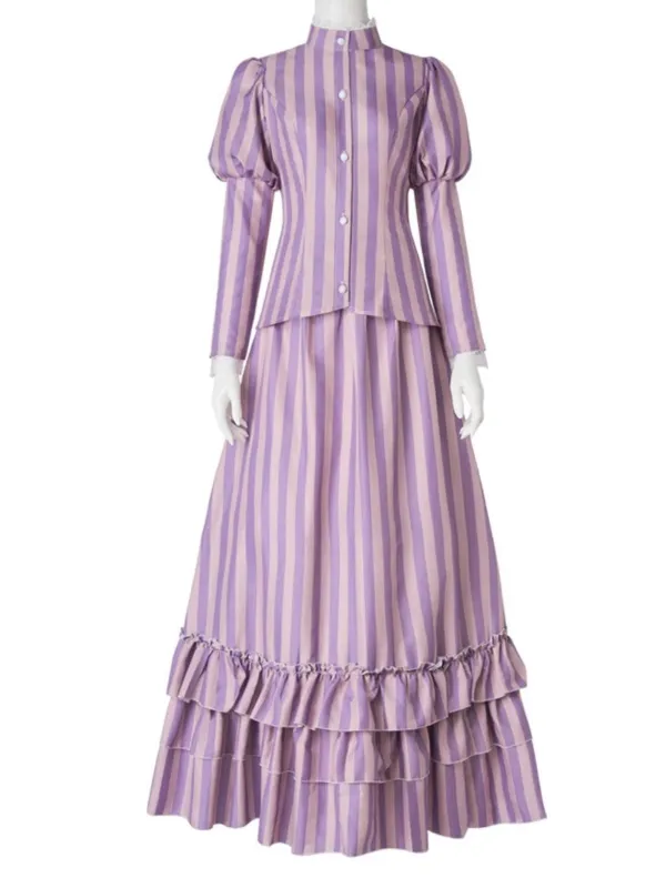 Lavender 1930s Corpse Bride Ruffled Striped Costume Set made by Retro Stage