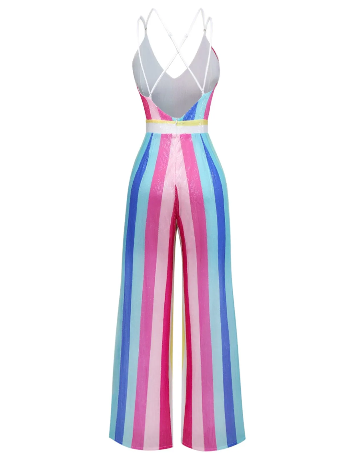 Multicolor 1960s V-Neck Sequined Vertical Striped Jumpsuit sold by Retro Stage product image thumbnail 2