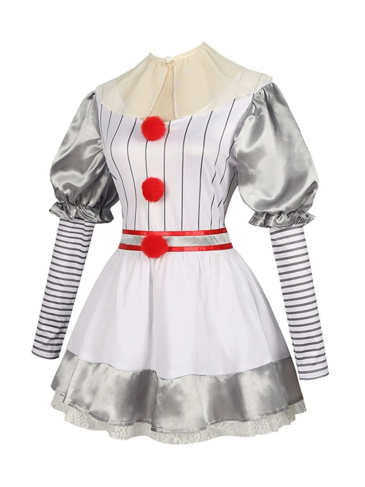 Silver 1960s Halloween IT Pennywise Striped Puff Sleeve Puffy Dress sold by Retro Stage product image thumbnail 2