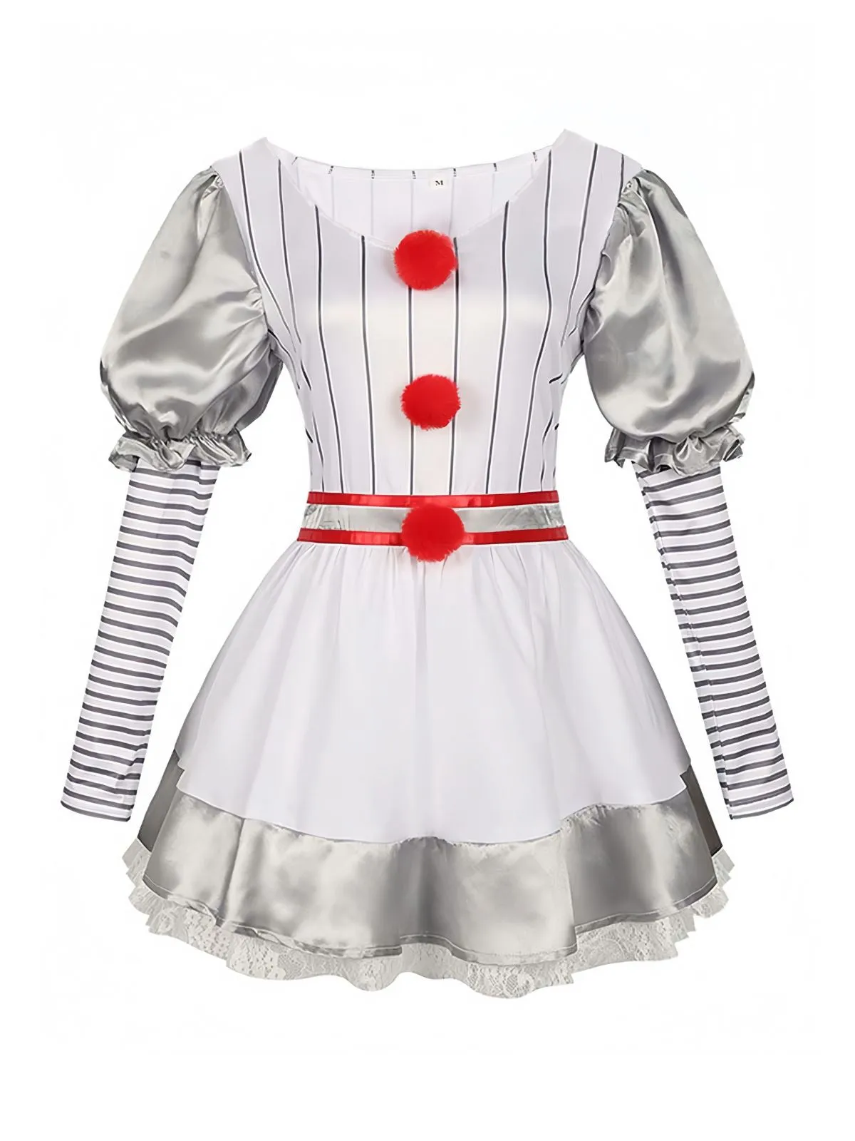Silver 1960s Halloween IT Pennywise Striped Puff Sleeve Puffy Dress sold by Retro Stage product image thumbnail 4