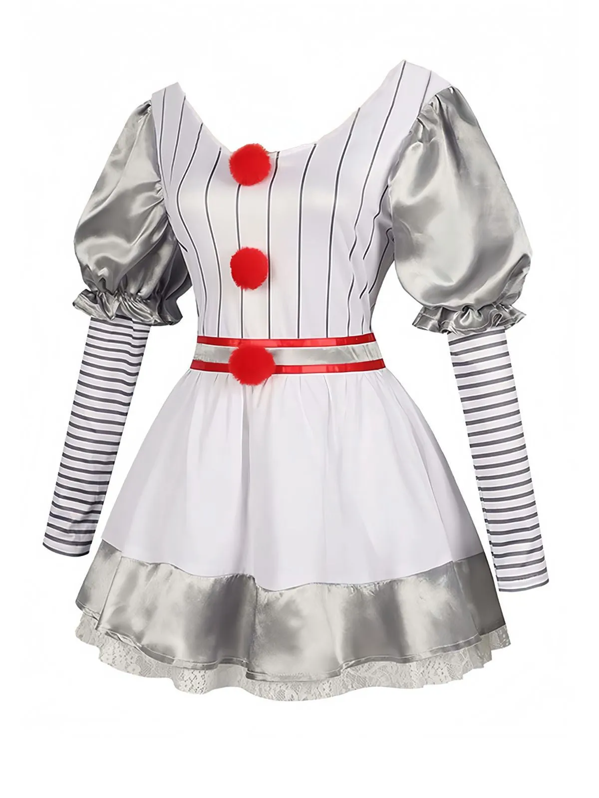 Silver 1960s Halloween IT Pennywise Striped Puff Sleeve Puffy Dress sold by Retro Stage product image thumbnail 5