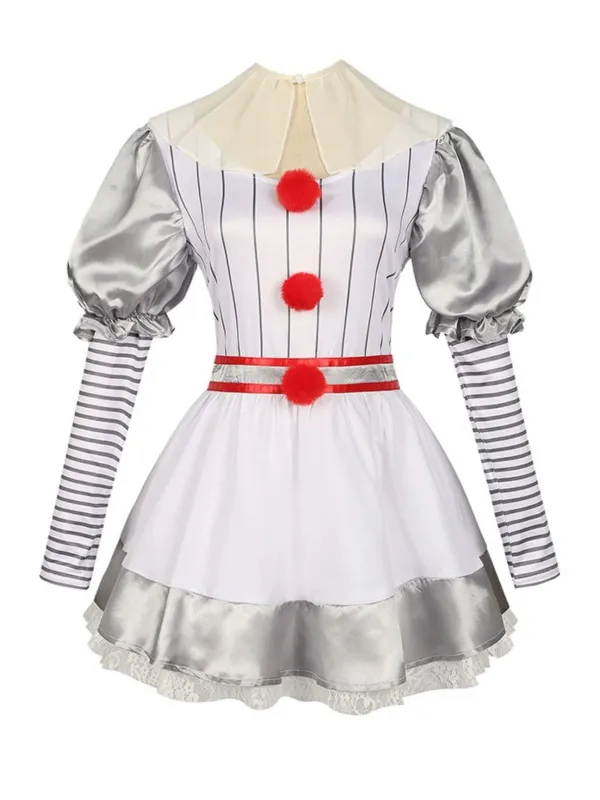 Silver 1960s Halloween IT Pennywise Striped Puff Sleeve Puffy Dress sold by Retro Stage