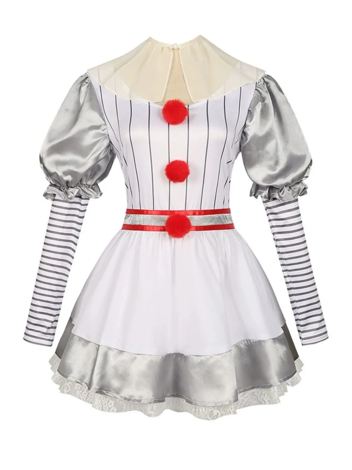 Silver 1960s Halloween IT Pennywise Striped Puff Sleeve Puffy Dress sold by Retro Stage