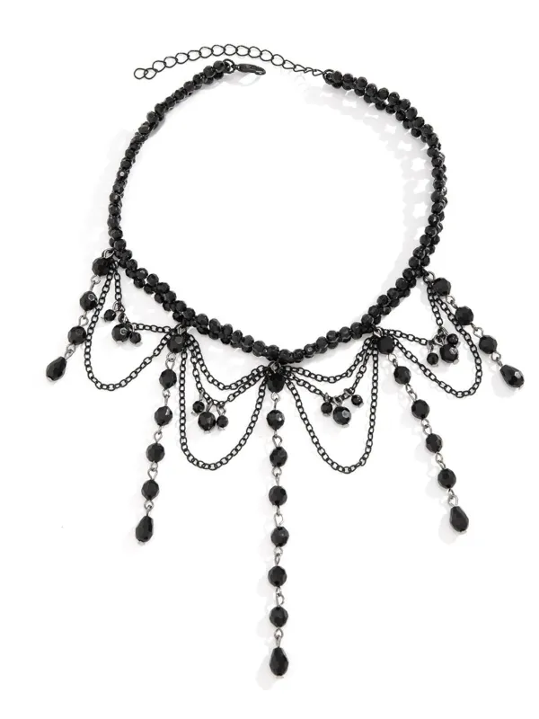 Black Gothic Artificial Crystal Tassels Pendant Necklace sold by Retro Stage