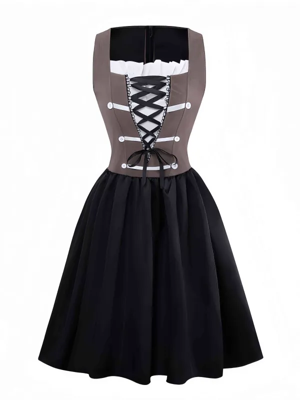 Brown 1960s Pirate Lace-Up Square-Neck Corset Dress sold by Retro Stage