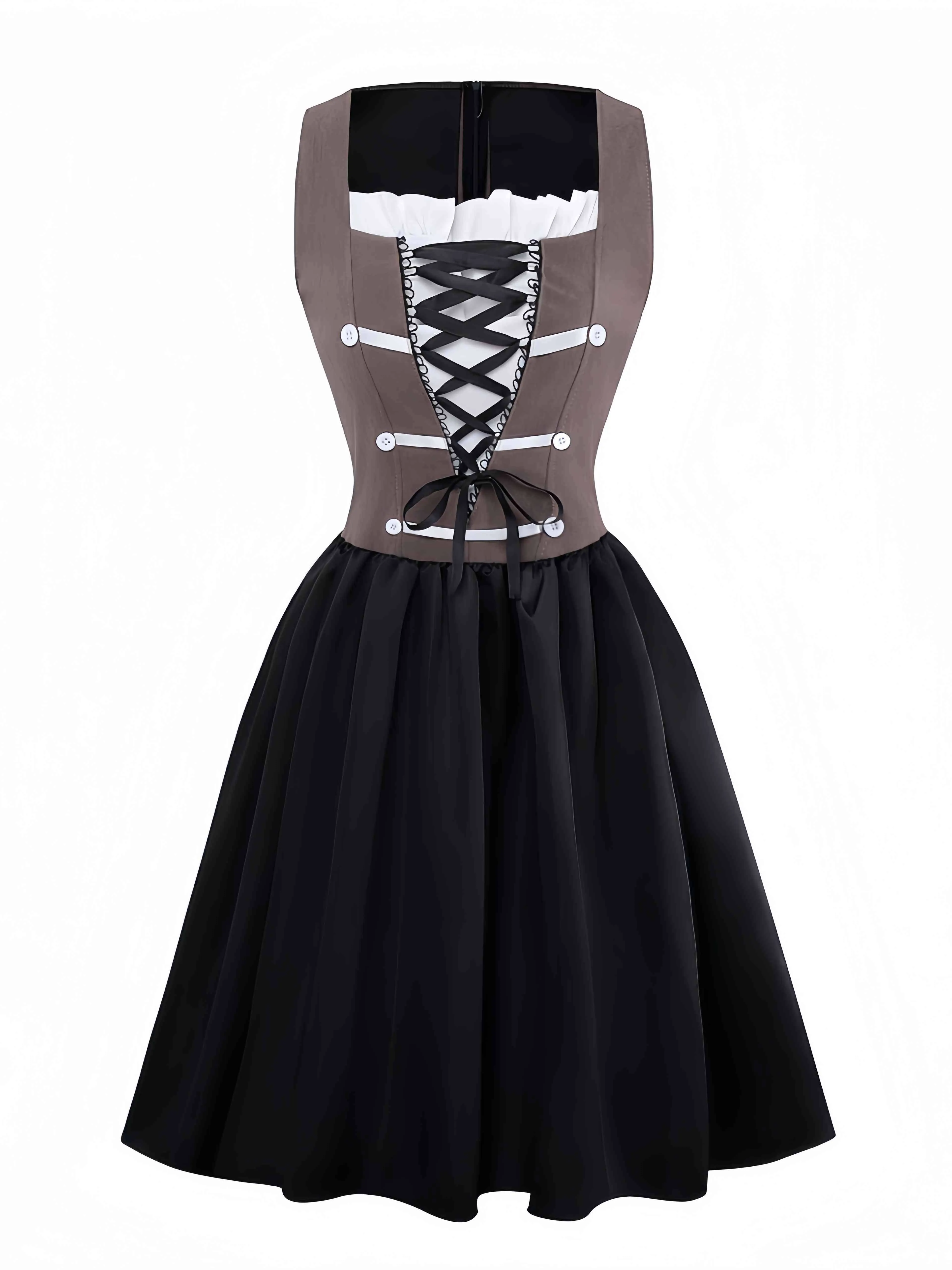 Brown 1960s Pirate Lace-Up Square-Neck Corset Dress sold by Retro Stage