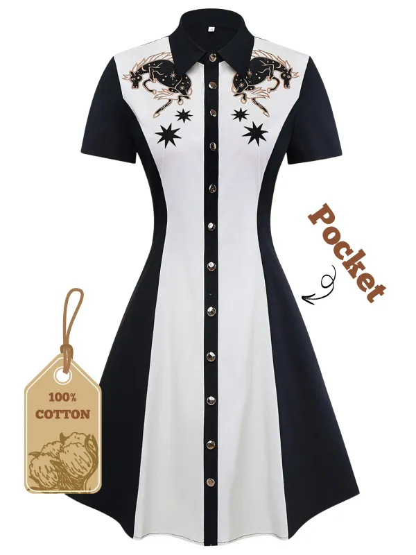 1950s Cotton Western-Inspired Embroidered Horse&Star Dress sold by Retro Stage