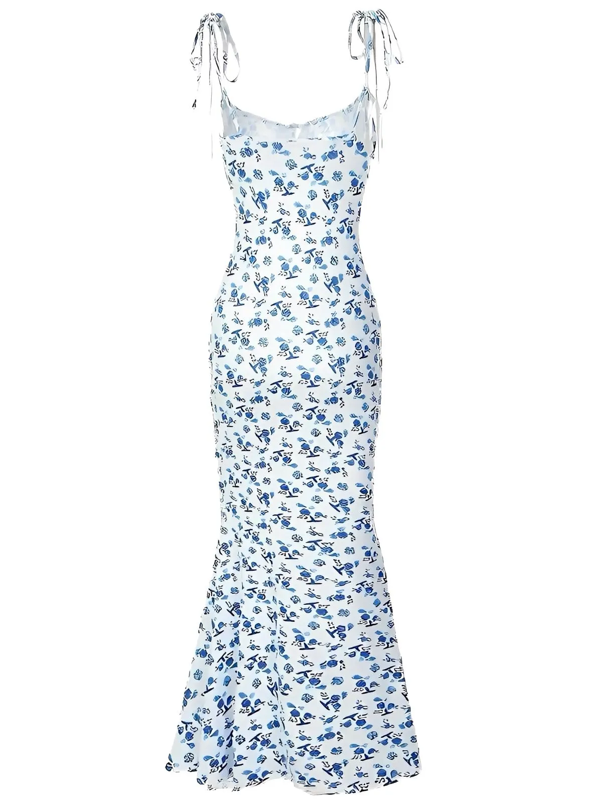 Blue 1930s Ditsy Floral Spaghetti Strap Fishtail Dress sold by Retro Stage product image thumbnail 2