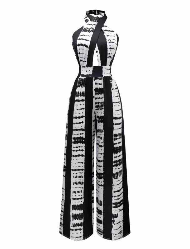 Black 1930s Ink Stains Cross Halter Jumpsuit sold by Retro Stage