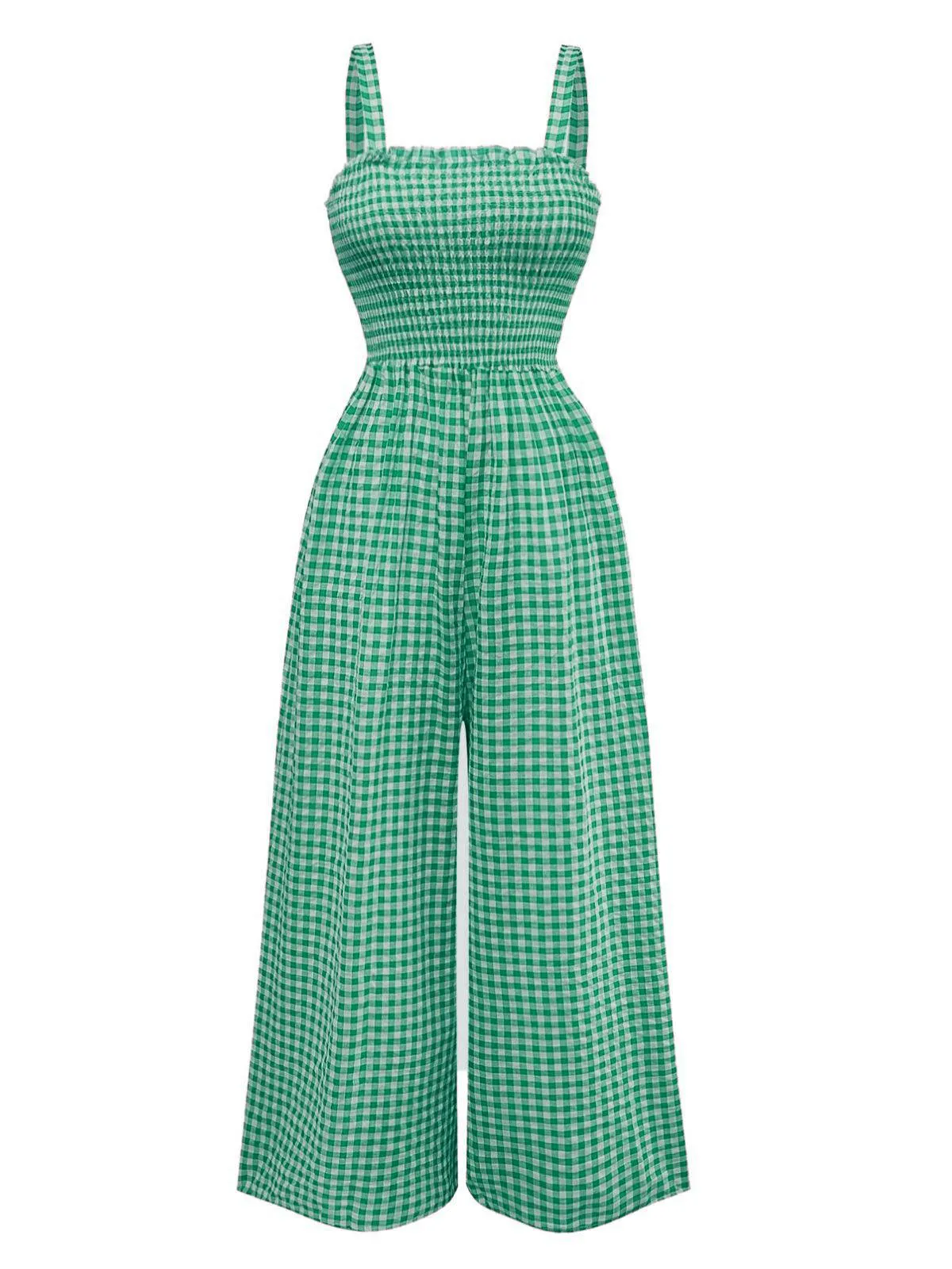 1950s Gingham Plaid Smocked Strap Jumpsuit sold by Retro Stage product image thumbnail 5