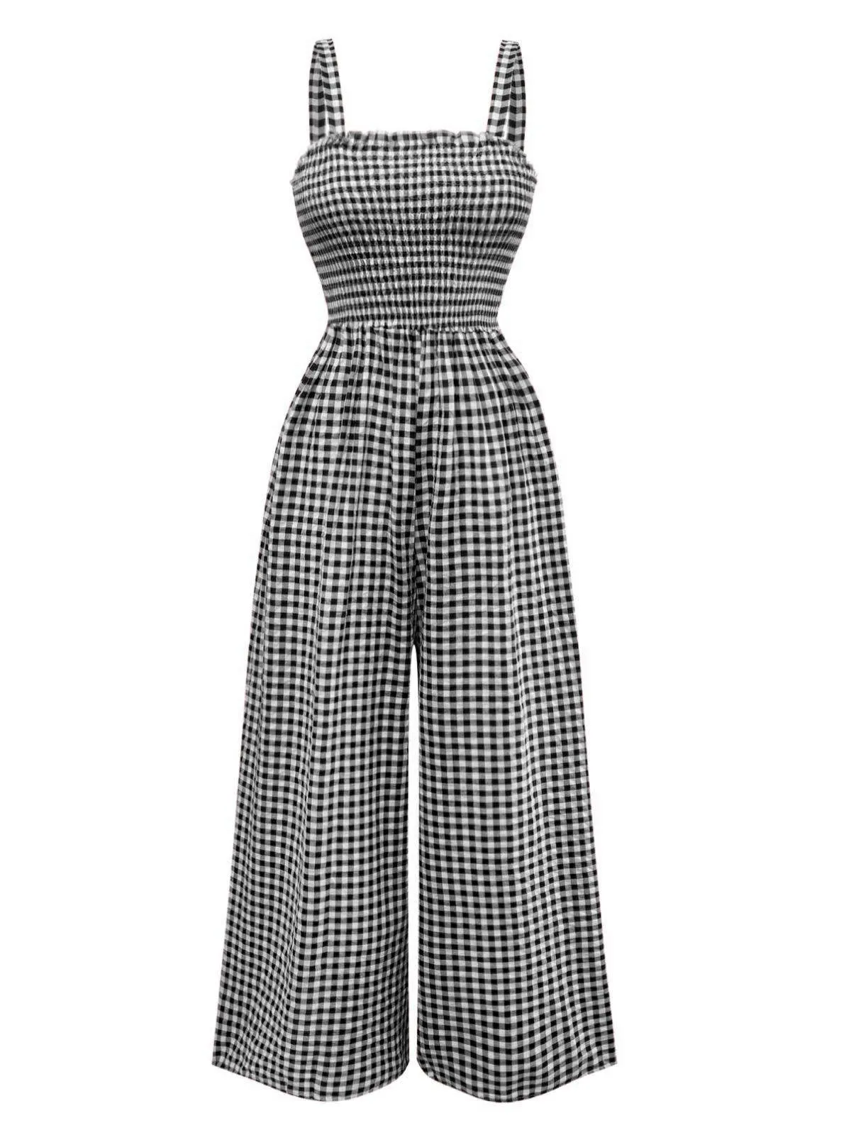 1950s Gingham Plaid Smocked Strap Jumpsuit sold by Retro Stage product image thumbnail 4