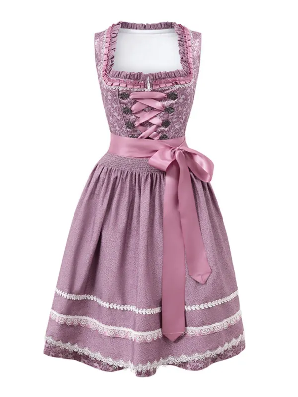 Lavender 1950s Floral Dress & Lace Patchwork Apron sold by Retro Stage