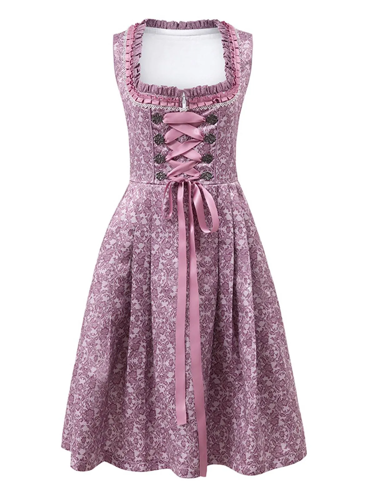 Lavender 1950s Floral Dress & Lace Patchwork Apron sold by Retro Stage product image thumbnail 2