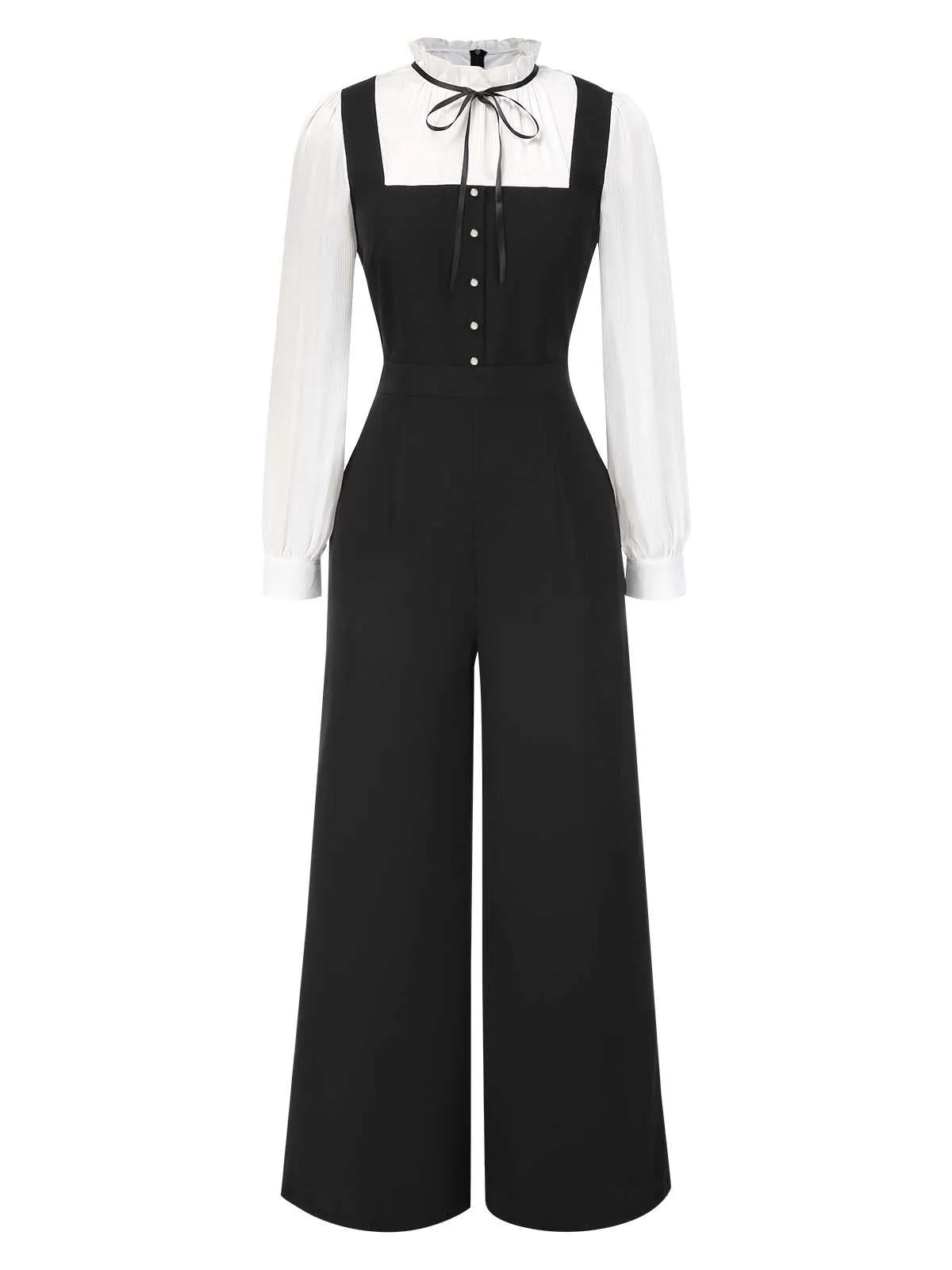 Black&White 1930s Bow Ruffled Collar Jumpsuit sold by Retro Stage product image thumbnail 2