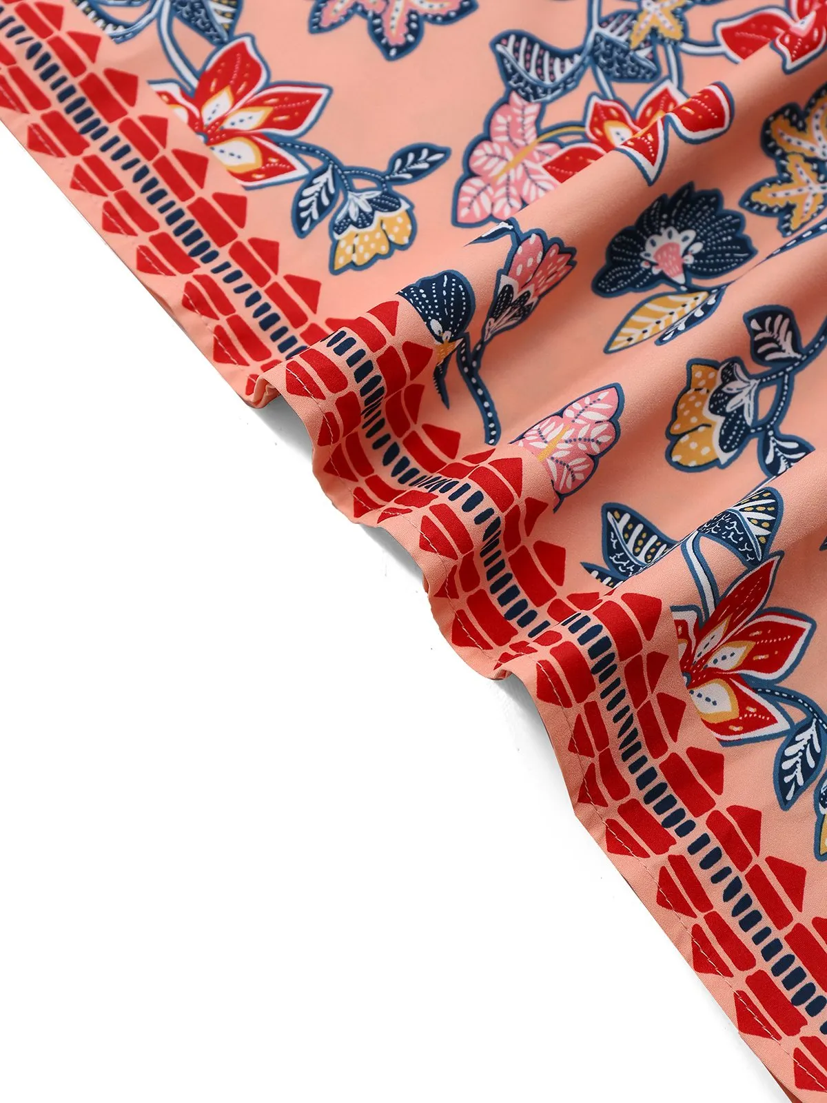 2PCS Red 1930s Floral Lantern Sleeve Cutout Top & Ruched Skirt sold by Retro Stage product image thumbnail 5