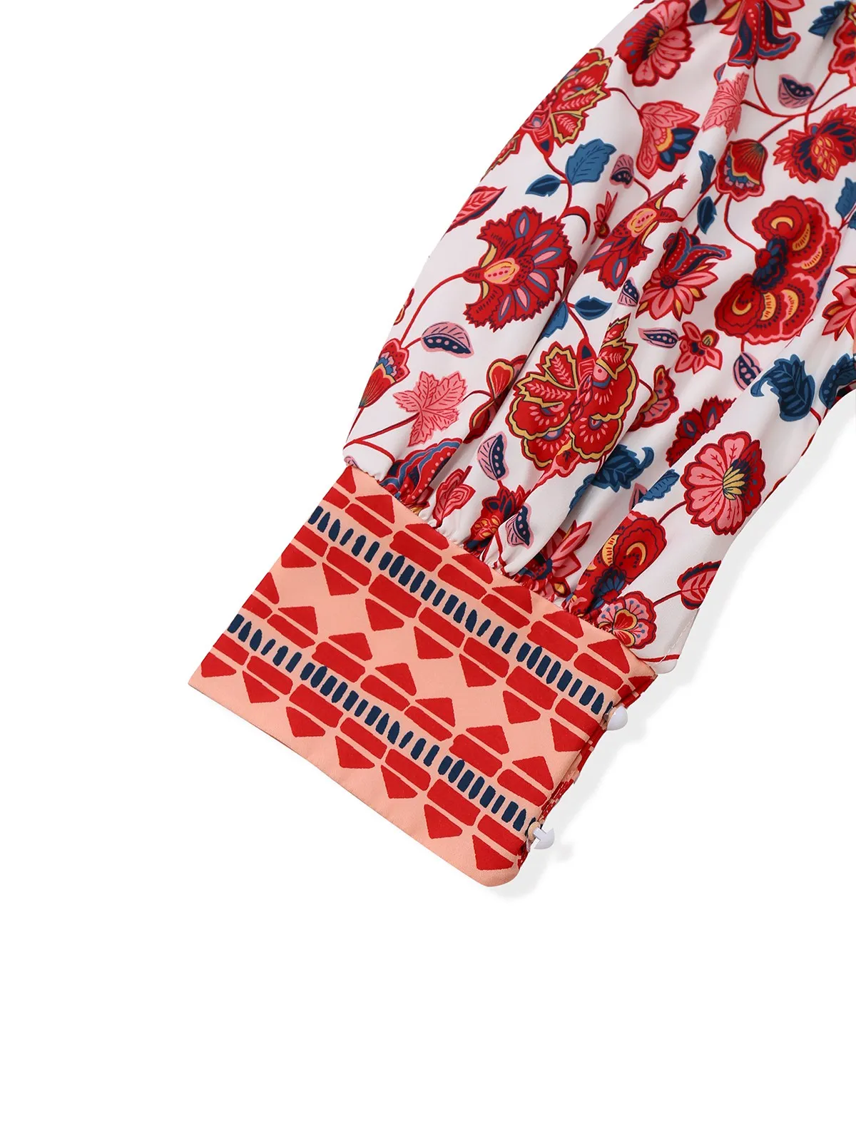 2PCS Red 1930s Floral Lantern Sleeve Cutout Top & Ruched Skirt sold by Retro Stage product image thumbnail 3