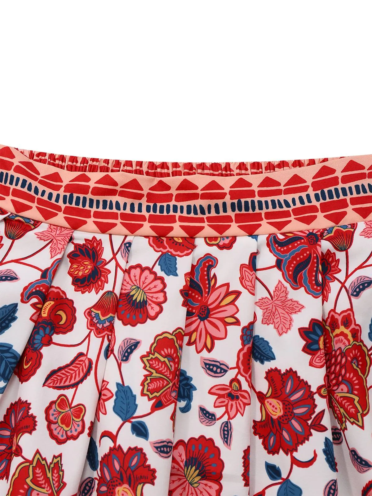 2PCS Red 1930s Floral Lantern Sleeve Cutout Top & Ruched Skirt sold by Retro Stage product image thumbnail 4