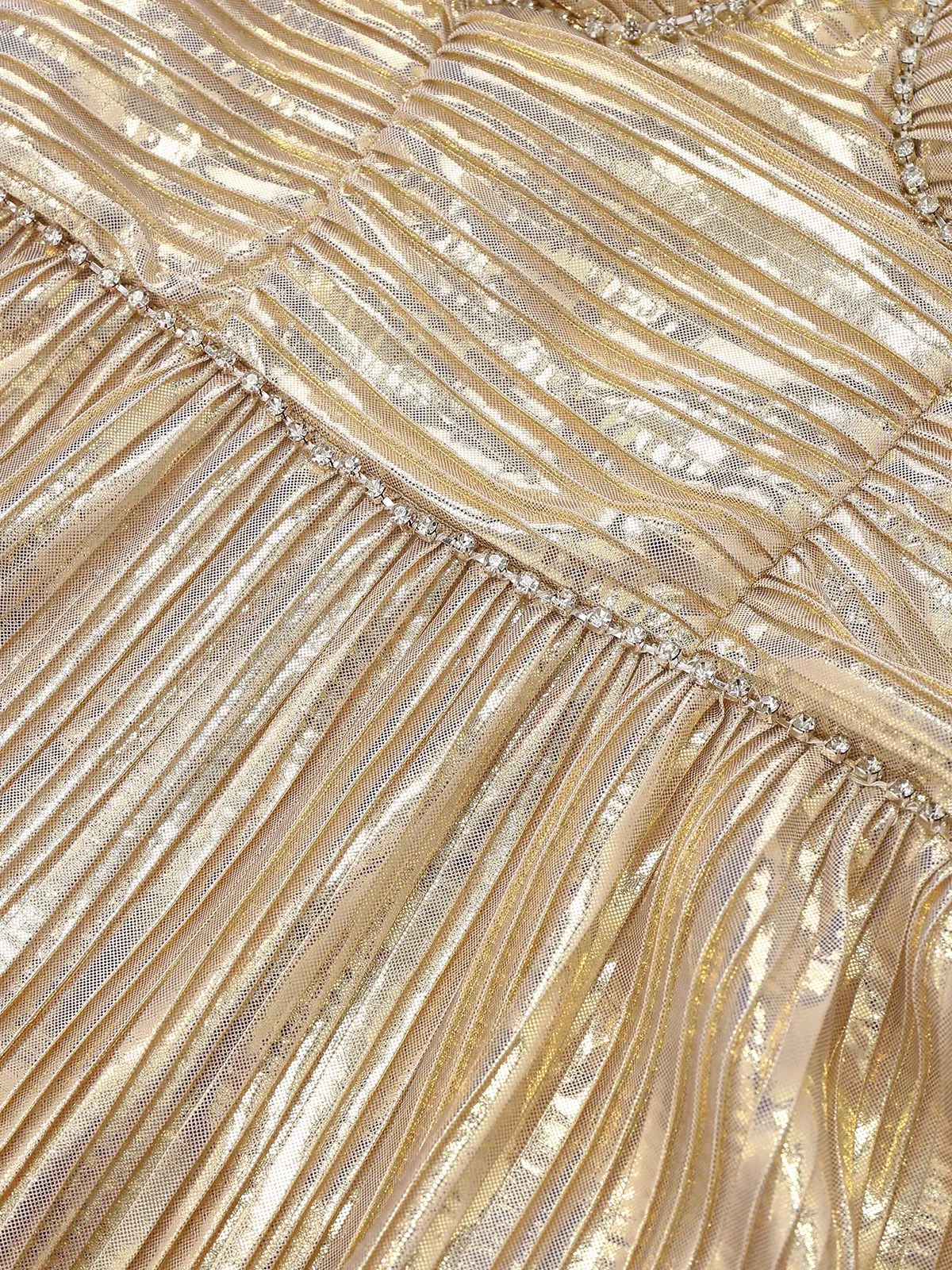 Gold 1930s Metallic Tiered Spaghetti Strap Dress sold by Retro Stage product image thumbnail 5