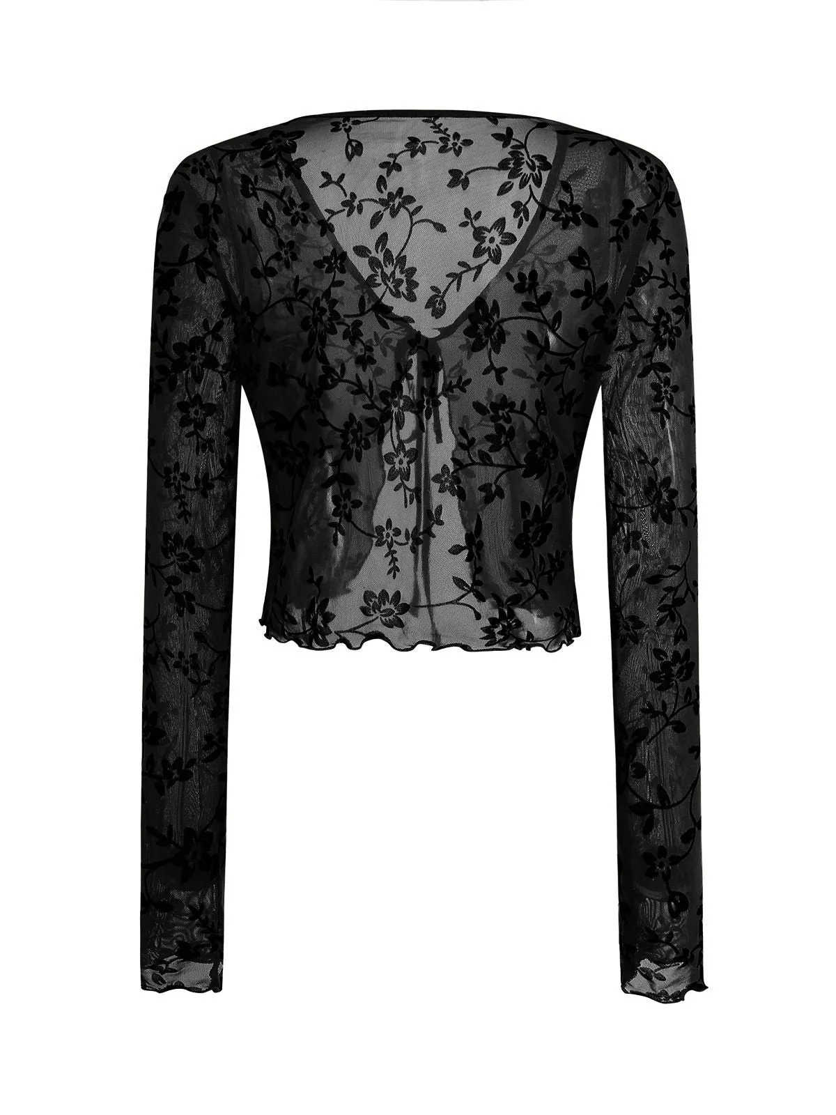 1980s Sheer Botanical Print Lace-Up Cardigan sold by Retro Stage product image thumbnail 2