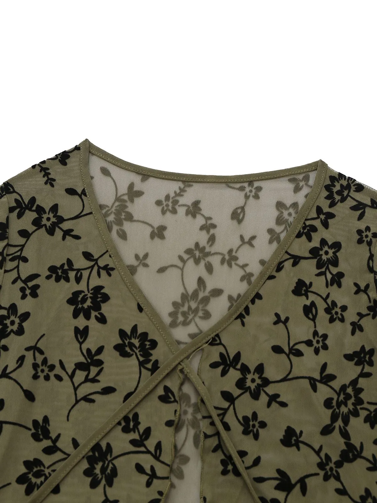1980s Sheer Botanical Print Lace-Up Cardigan sold by Retro Stage product image thumbnail 5