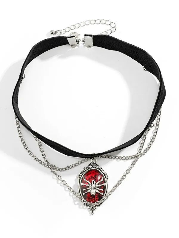 Gothic Spider Red Gemstone Pendant Chain Choker Necklace sold by Retro Stage