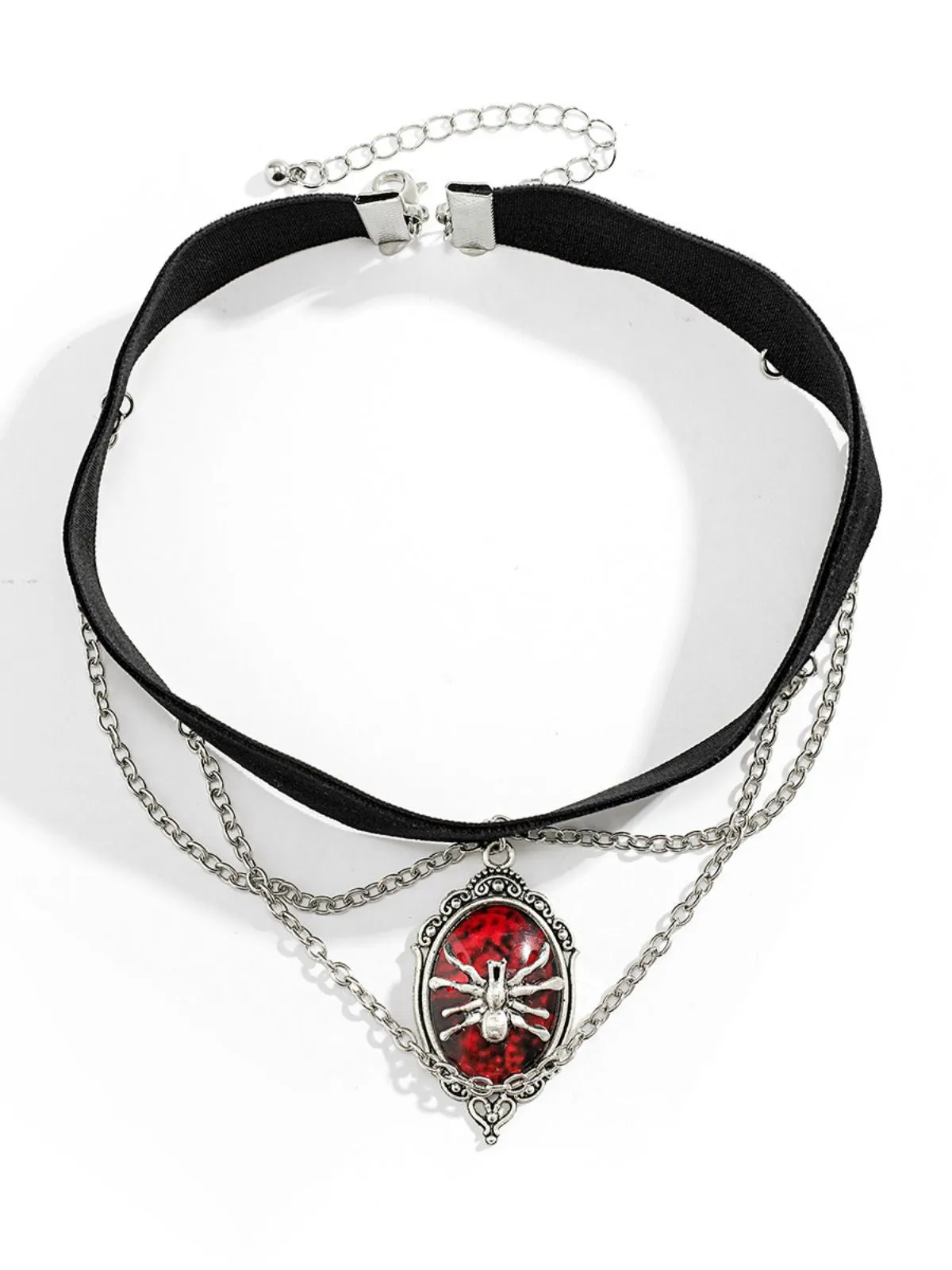 Gothic Spider Red Gemstone Pendant Chain Choker Necklace sold by Retro Stage