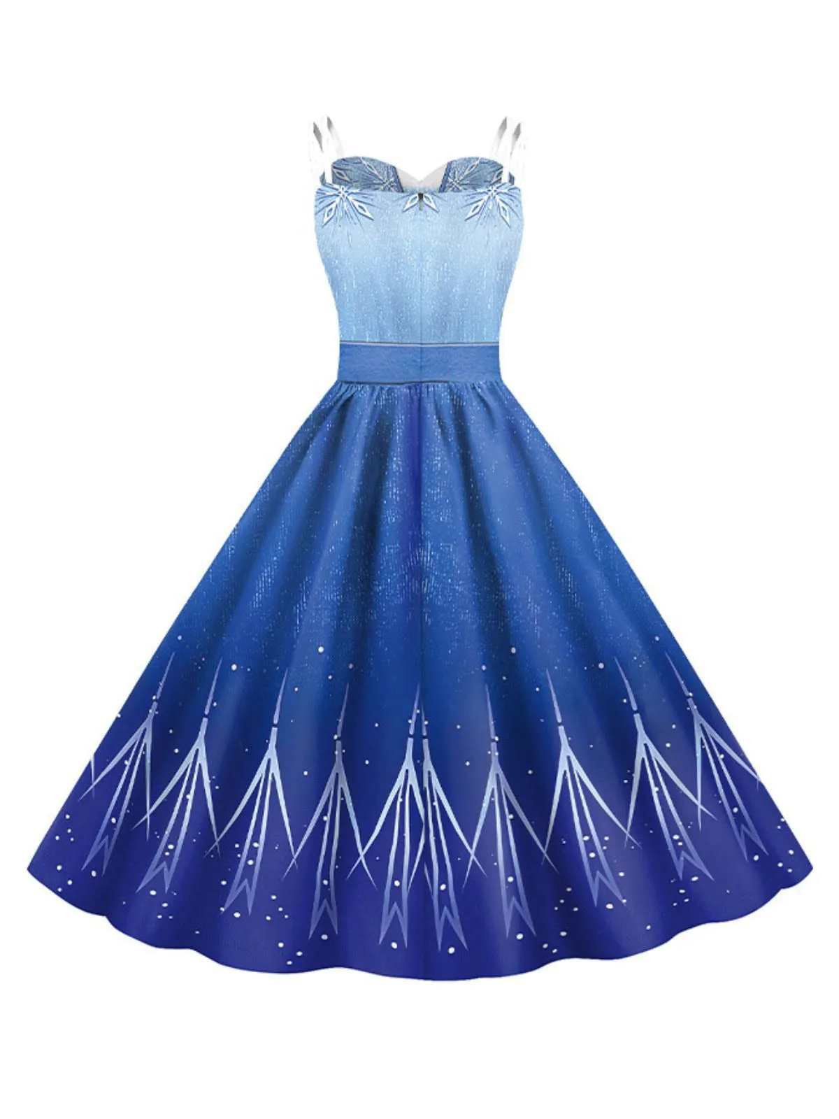 Blue 1950s Halloween Elsa Sequined Snowflake Spaghetti Strap Dress sold by Retro Stage product image thumbnail 2