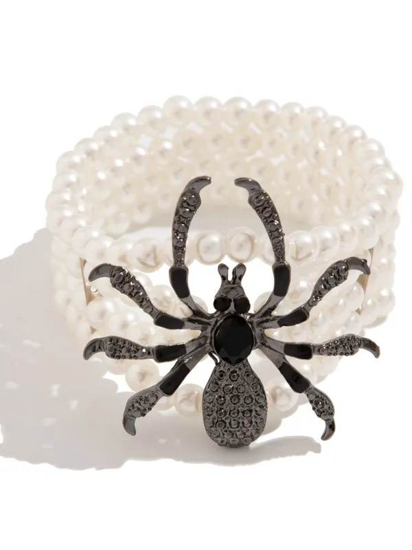 Vintage Halloween Spider Faux Pearl Bracelet sold by Retro Stage