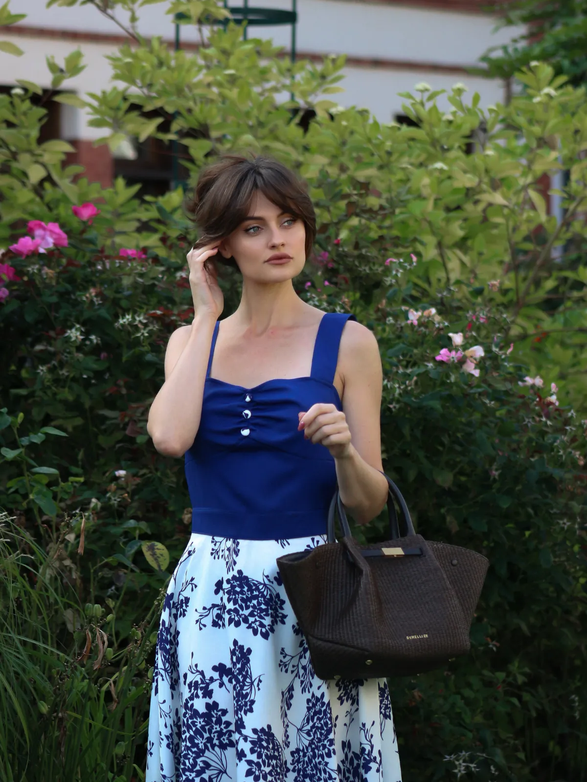 Blue 1950s Floral Button Sweetheart Neck Dress sold by Retro Stage product image thumbnail 2