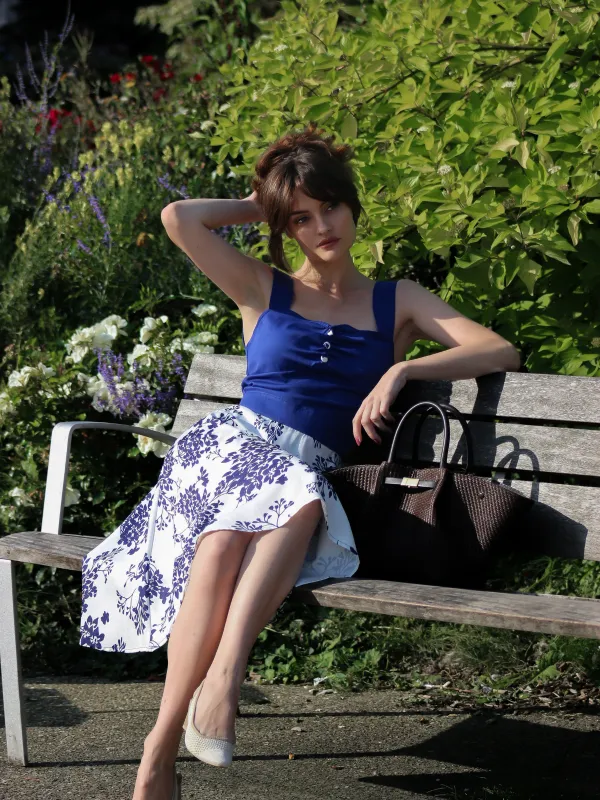 Blue 1950s Floral Button Sweetheart Neck Dress sold by Retro Stage