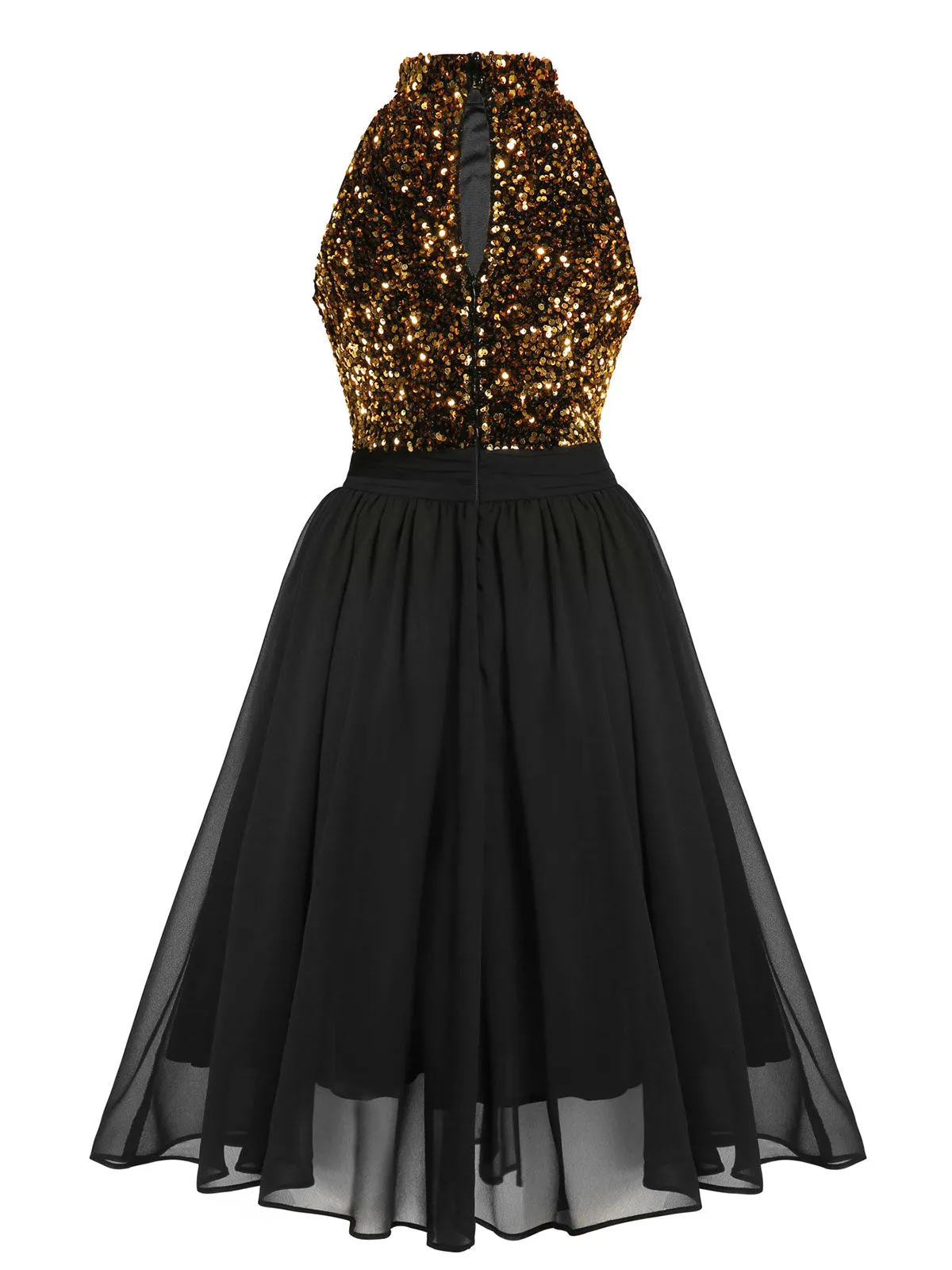 Black 1950s Gold Glitter Patchwork Dress sold by Retro Stage product image thumbnail 5
