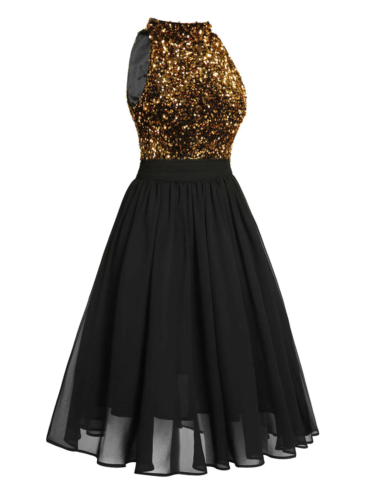 Black 1950s Gold Glitter Patchwork Dress sold by Retro Stage product image thumbnail 4
