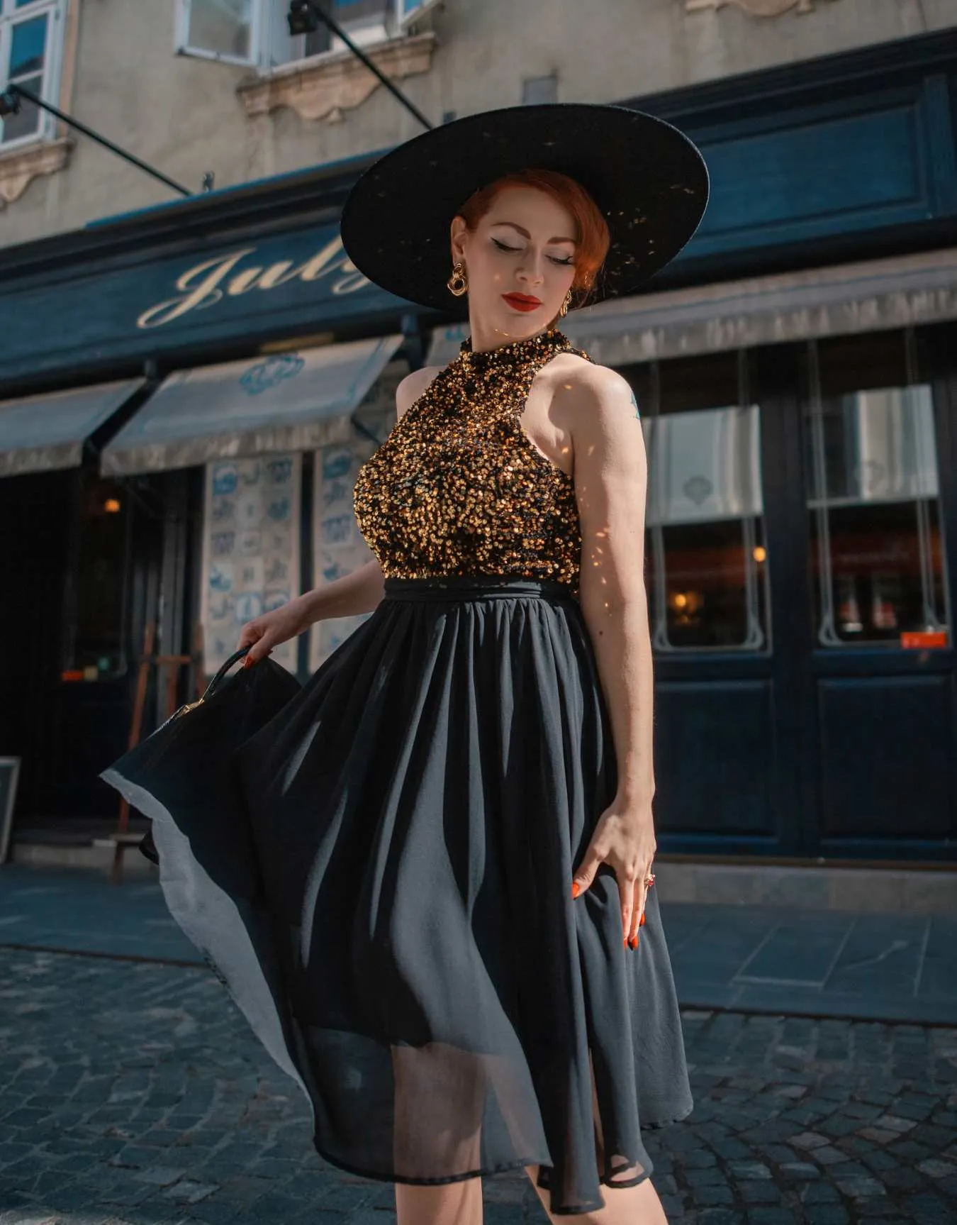 Black 1950s Gold Glitter Patchwork Dress sold by Retro Stage product image thumbnail 2