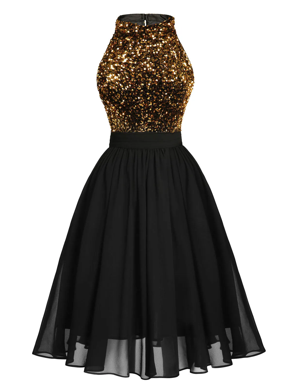 Black 1950s Gold Glitter Patchwork Dress sold by Retro Stage product image thumbnail 4