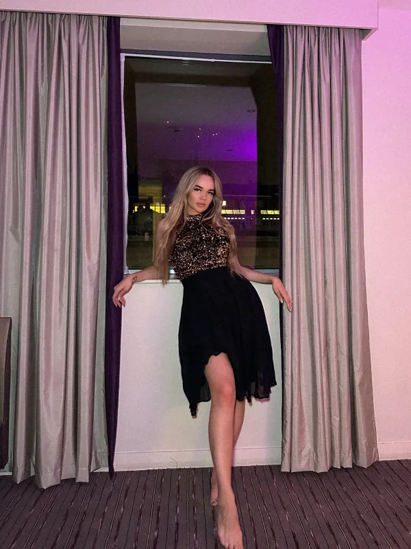 Black 1950s Gold Glitter Patchwork Dress sold by Retro Stage