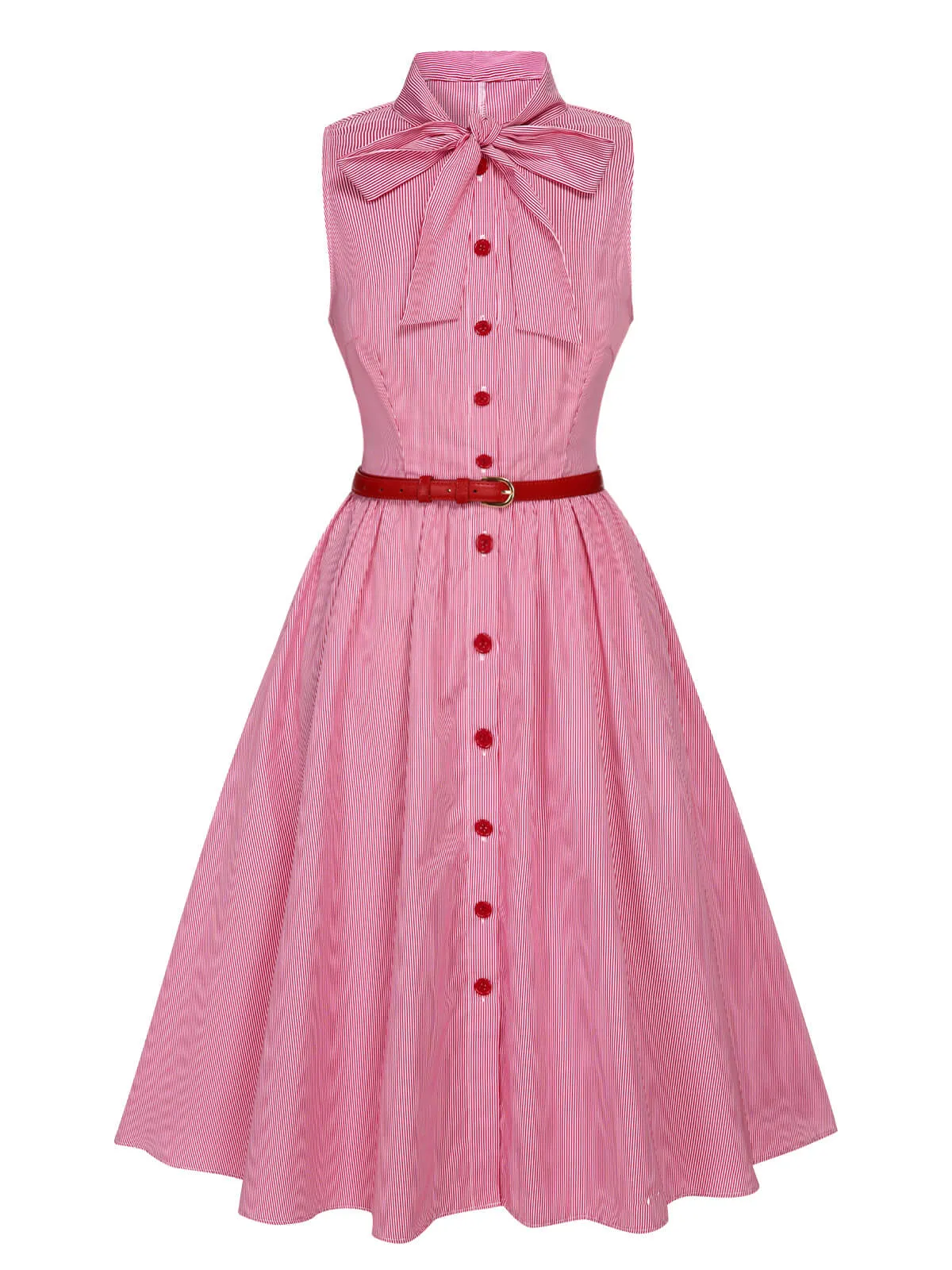 Pink 1950s Pinstripes Tie Collar Dress sold by Retro Stage product image thumbnail 3