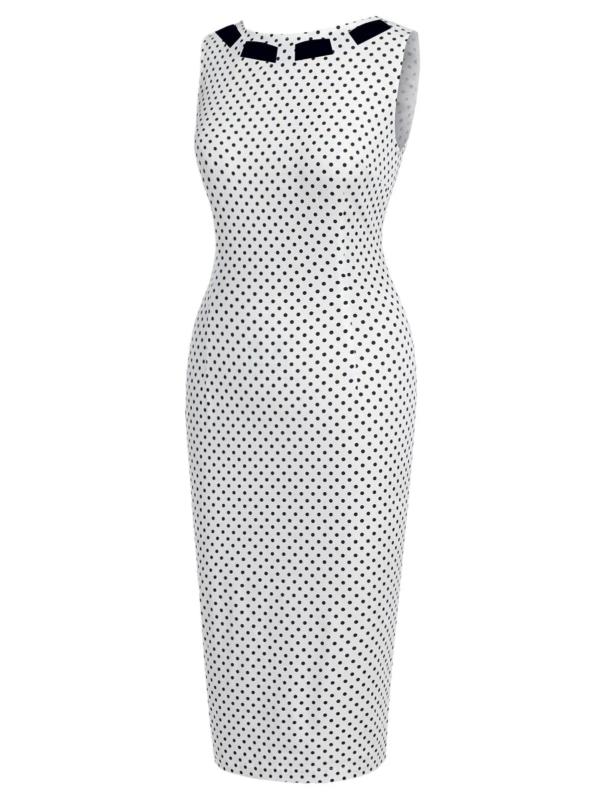 White 1960s Polka Dot Button Pencil Dress sold by Retro Stage product image thumbnail 5