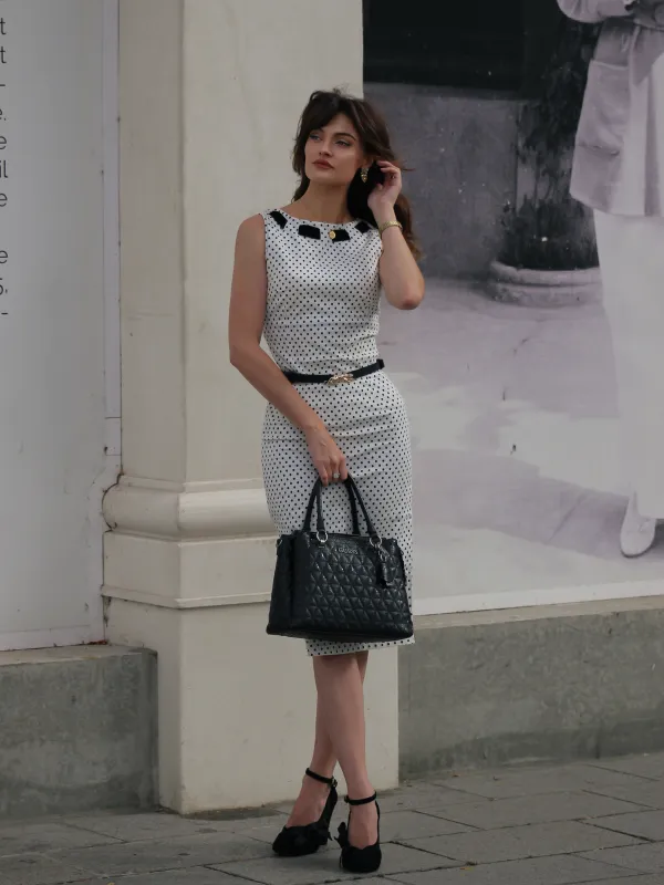 White 1960s Polka Dot Button Pencil Dress sold by Retro Stage