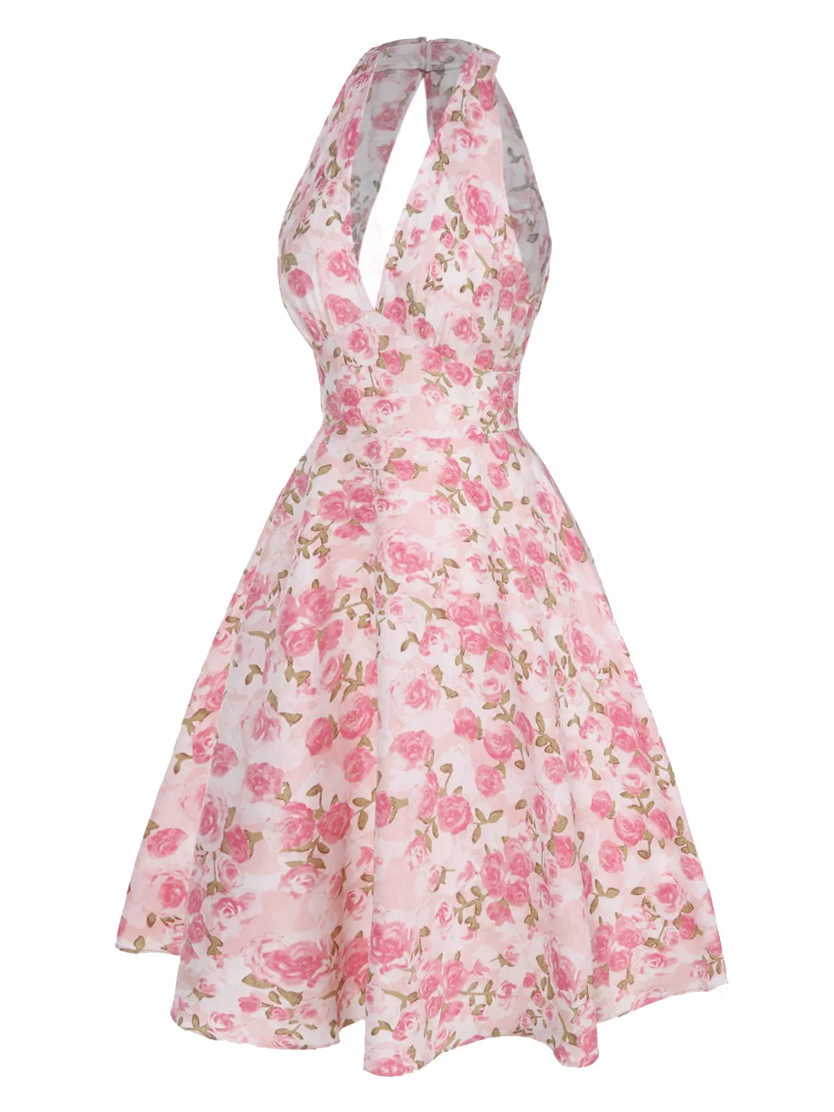 Pink 1950s Floral V-Neck Dress sold by Retro Stage product image thumbnail 4
