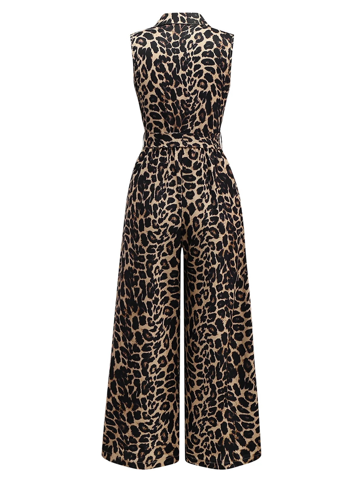 1970s Lapel Leopard Sleeveless Belted Jumpsuit sold by Retro Stage product image thumbnail 2