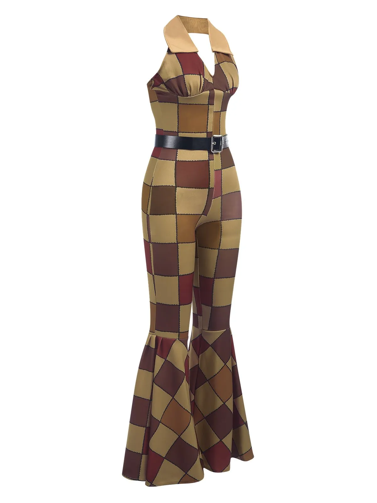 Pink 1970s Geometric Pattern Patchwork Halter Jumpsuit sold by Retro Stage product image thumbnail 5