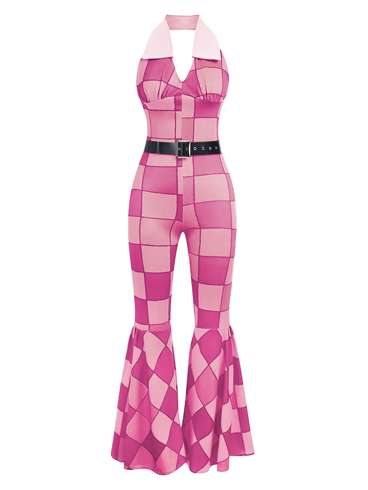 Pink 1970s Geometric Pattern Patchwork Halter Jumpsuit sold by Retro Stage