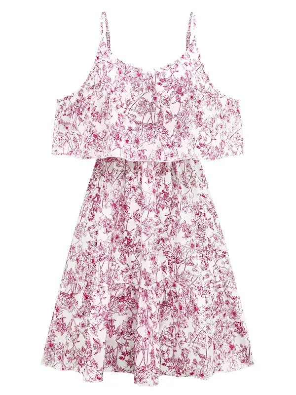 1950s Floral Cold Shoulder Ruffle Dress sold by Retro Stage